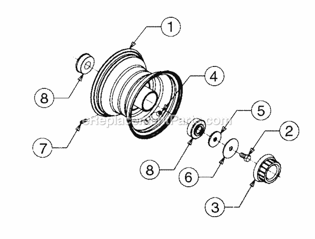 Front Wheel Diagram and Parts List for GT2523-54 13A-2A8K710 Cub Cadet Lawn Tractor